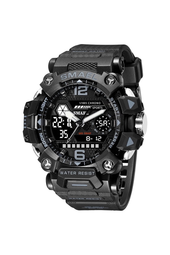 Men's Tactical Sport Watch – Dual Display Quartz Movement with Waterproof Build