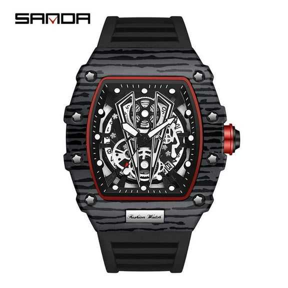 Explojoy Men's Tonneau Quartz Watch – Waterproof, Luminous Dial, TPU Leather Strap, Calendar Function