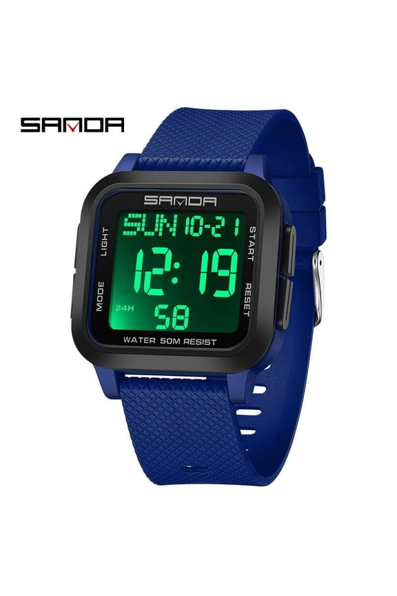 Multifunction Electronic Watch for Youth – Square Dial, 30M Waterproof, Countdown Timer