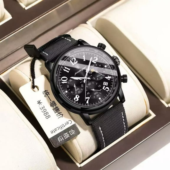 Explojoy Multifunctional Men's Watch – Quartz Movement, Date & Moon Phase, Water Resistant