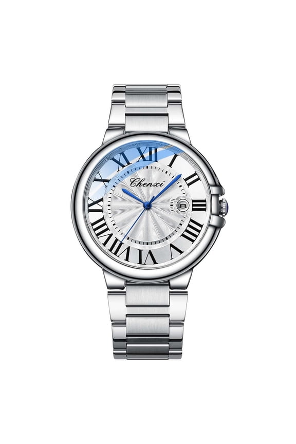 Premium Couple Wristwatch – Luminous Hands, Date Display & Polished Steel Finish