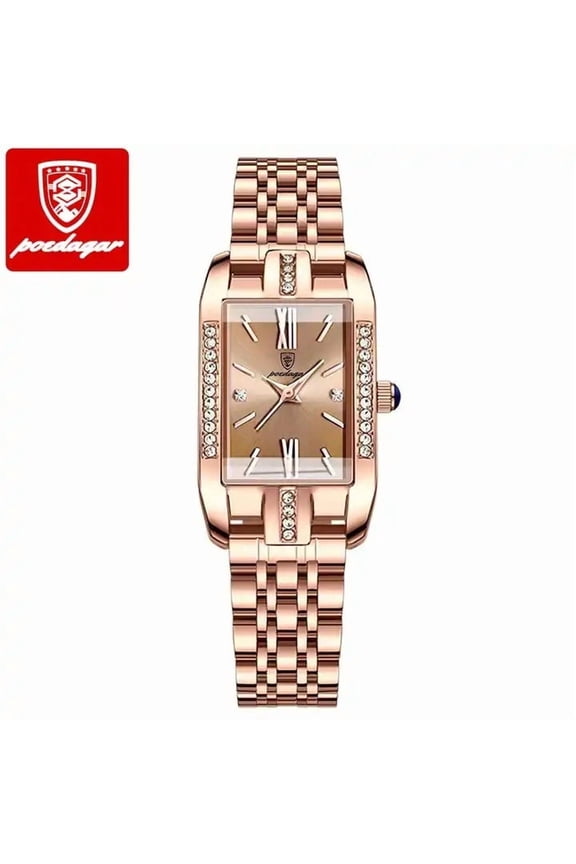 Premium Ladies Quartz Watch – Rectangle Dial with Crystal Accents & Steel Strap