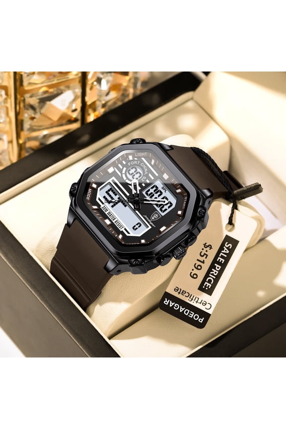 Sport Electronic Watch for Men – Square Dial, Multifunction, Luminous, 50M Waterproof