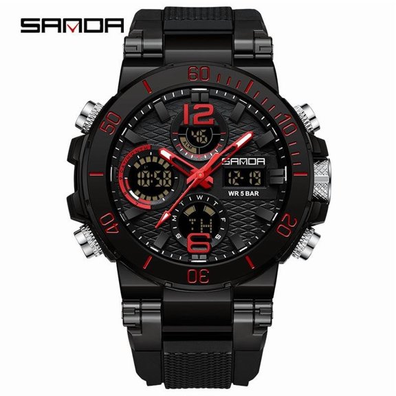 EXPLOJOY Sport Electronic Watch for Men Waterproof Dual Display Alloy Case Multifunction Digital Watch