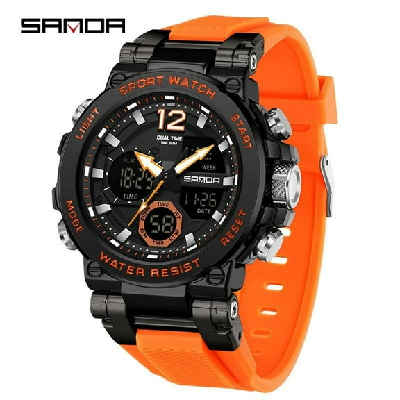 EXPLOJOY Sport Electronic Watch for Men Waterproof Dual Display Alloy Case Multifunction Digital Watch