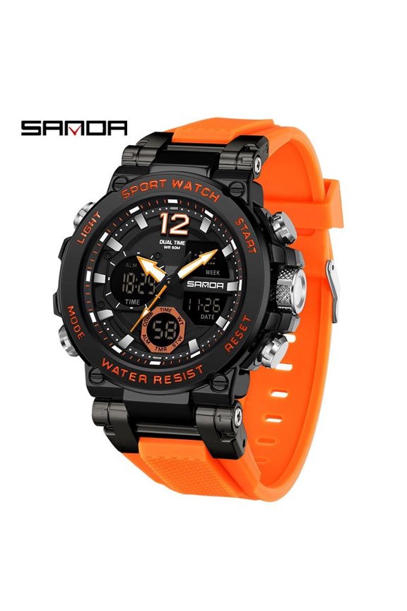 Sport Electronic Watch for Men Waterproof Dual Display Alloy Case Multifunction Digital Watch