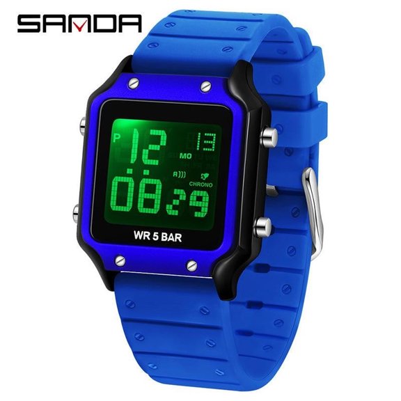 Explojoy Square Electronic Watch Teenagers Waterproof Fashion Multifunctional Sports Digital Watch