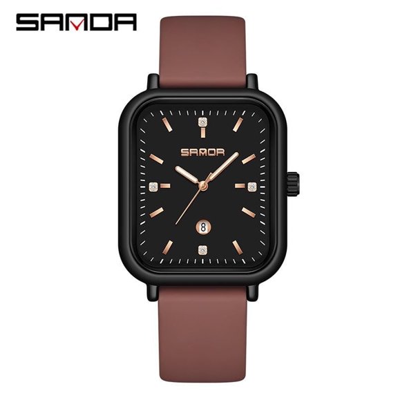 EXPLOJOY Square Quartz Watch for Women Waterproof Fashion Leather Watch with Calendar