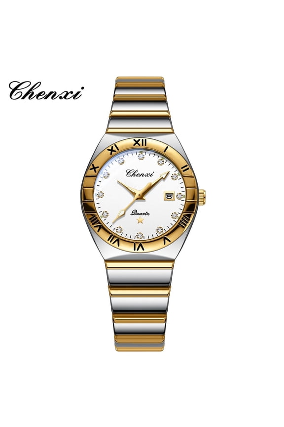 Stainless Steel Couple Quartz Watch with Waterproof Design and Date Display