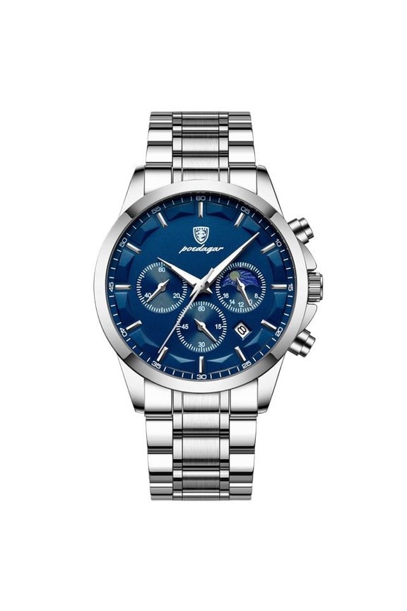 Stylish Chronograph Watch – Steel Strap, Waterproof Design, Night Visibility