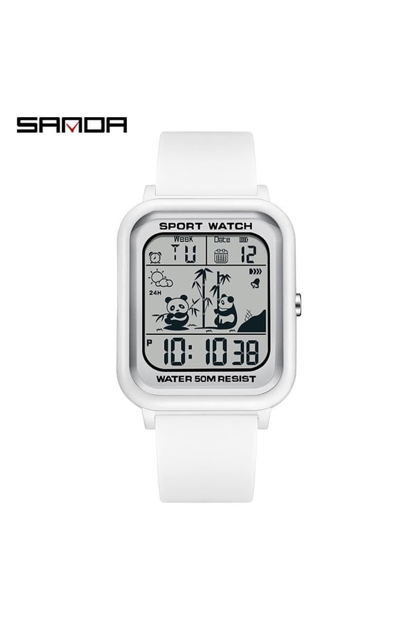 Stylish Digital Watch – Panda Dial, Waterproof, Glow-in-Dark Feature, Sporty Design