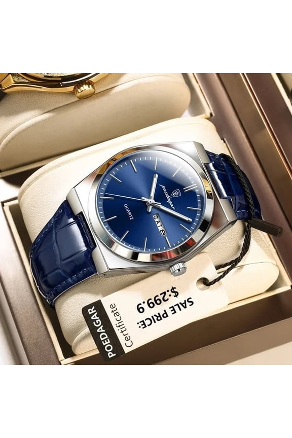 Stylish Men's Watch – Leather Strap, Quartz Accuracy & Night-Readable Dial