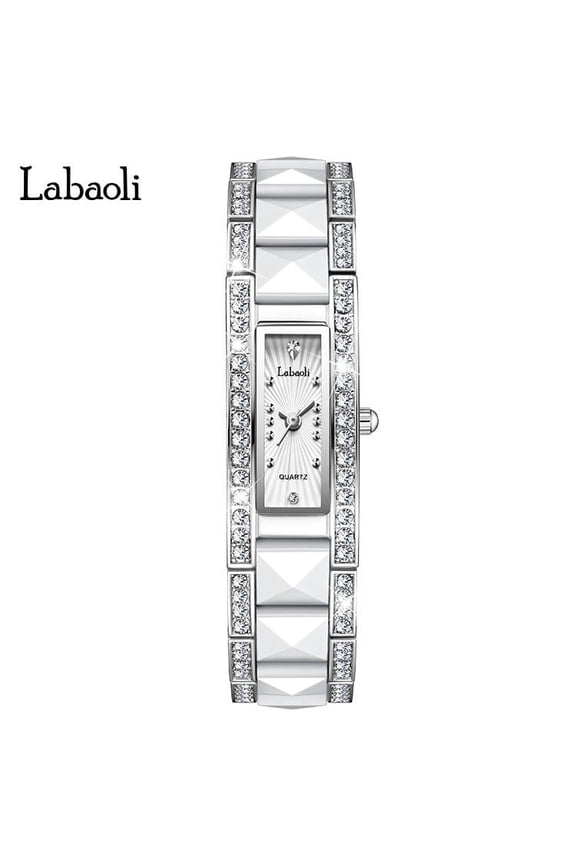 Stylish Rectangle Watch for Women – Stainless Steel Strap & Crystal Details