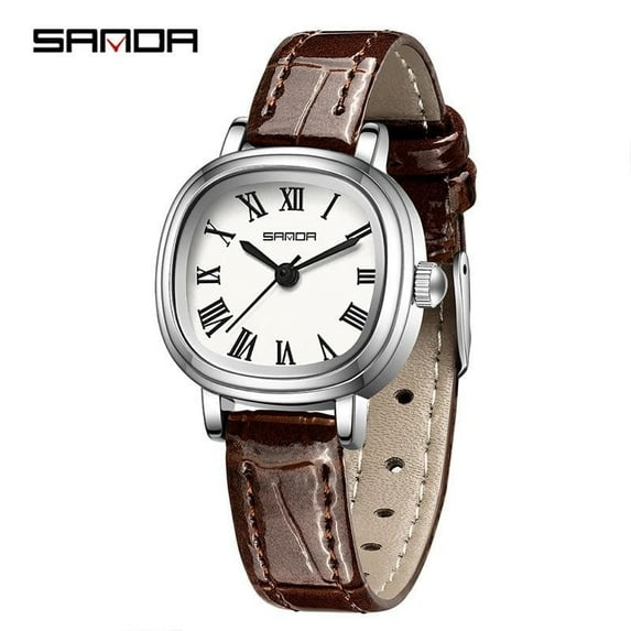 Explojoy Women's Square Quartz Watch – Roman Scale Dial, Waterproof, Leather Strap, Fashion Style