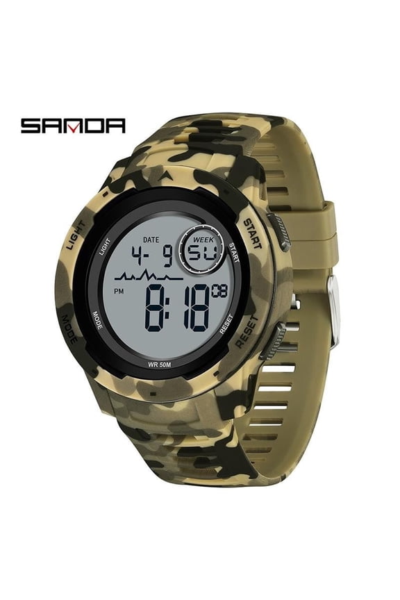 Tactical Digital Watch – Camo Design, Waterproof, Luminous Display, Multifunctional Interface