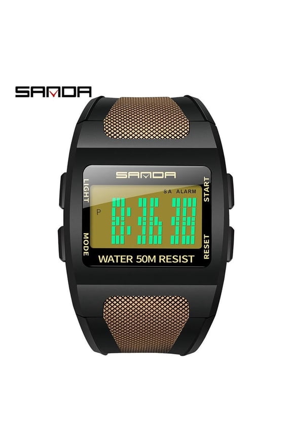 Trendy Electronic Watch – Unisex Square Dial, Glow Display, Water Resistant