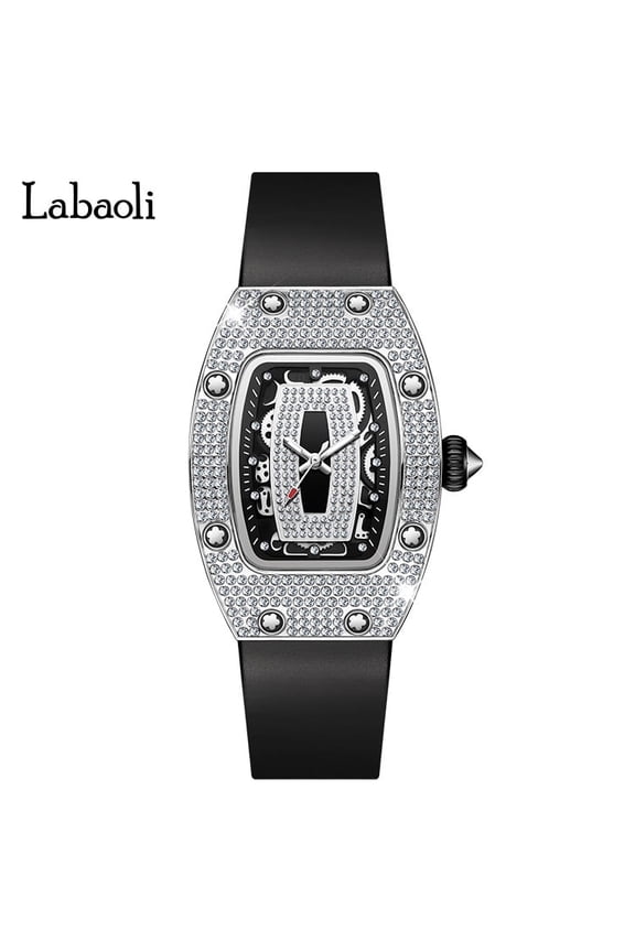 Unisex Luxury Quartz Watch – Diamond-Accented Tonneau Case, Waterproof, Luminous Dial, Leather Strap