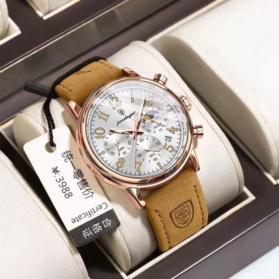 Explojoy Watch for Men Quartz Nylon Leather Watch Waterproof with Date Moon Phase Luminous Chronograph