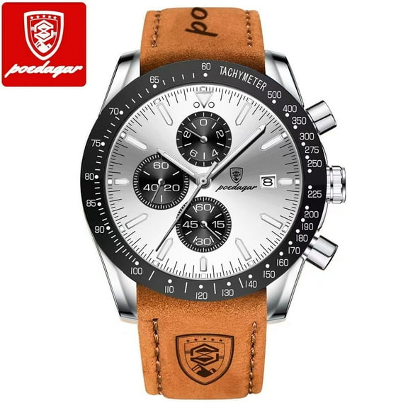 Explojoy Watch for Men Waterproof Luxury Leather Quartz Watches with Luminous Date Chronograph