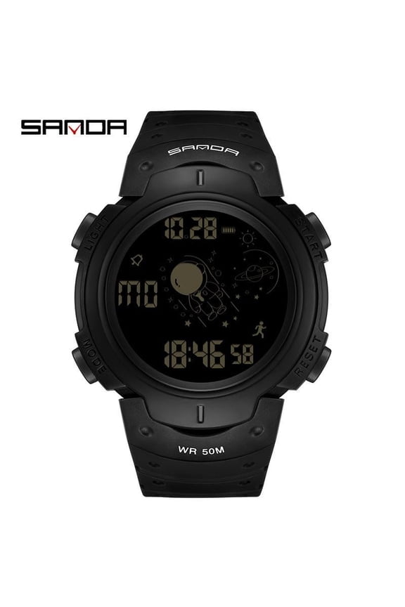 Waterproof LED Watch – Unique Spaceman Dial, Dual Time, Shock Resistant