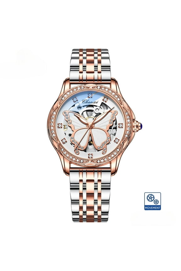 Women's Automatic Mechanical Watch – Hollow Dial, Waterproof Stainless Steel with Luminous Display