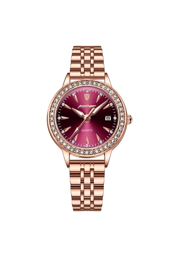 Women's Diamond-Style Quartz Watch – Waterproof Stainless Steel Wristwatch with Date Display & Elegant Charm