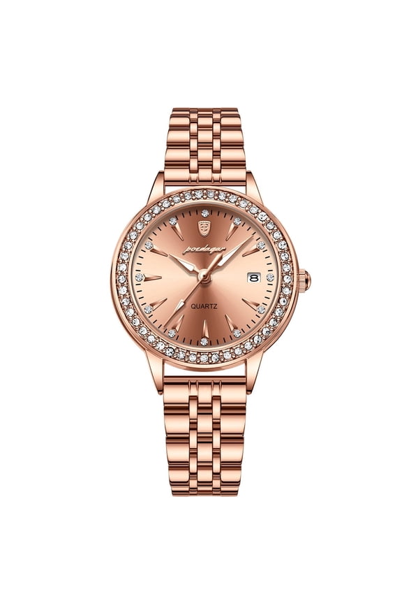 Women's Diamond-Style Quartz Watch – Waterproof Stainless Steel Wristwatch with Date Display & Elegant Charm