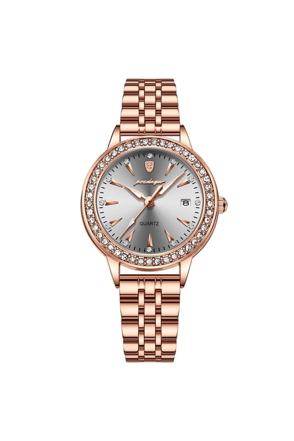 Women's Diamond-Style Quartz Watch – Waterproof Stainless Steel Wristwatch with Date Display & Elegant Charm