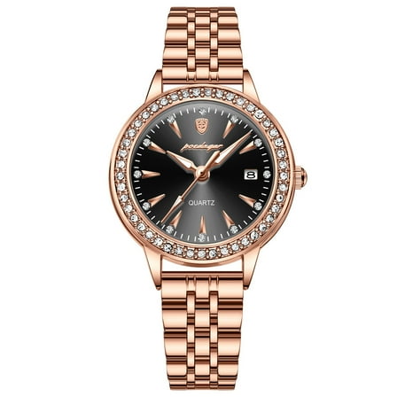 EXPLOJOY Women's Diamond-Style Quartz Watch – Waterproof Stainless Steel Wristwatch with Date Display & Elegant Charm