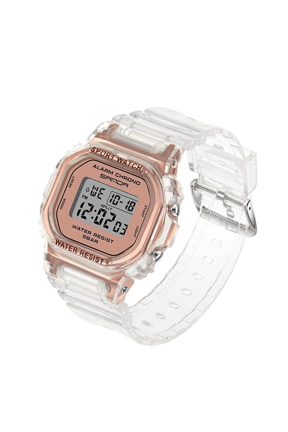 Women's Fashion LED Sport Watch – Transparent Strap Digital Electronic Wristwatch, Waterproof Design