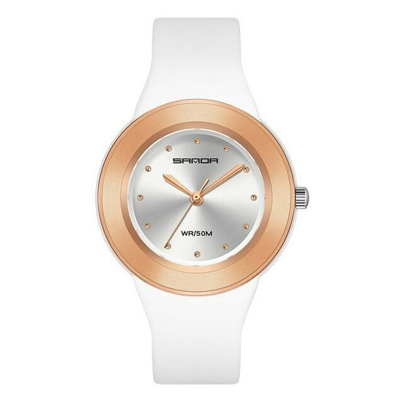 Explojoy Women's Fashion Quartz Watch – White Rose Gold Waterproof Casual Wristwatch with Elegant Leather Strap