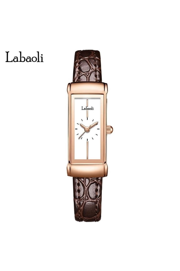 Women's Rectangle Quartz Watch – Waterproof Leather Strap & Minimalist Dial