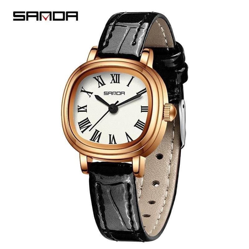 Explojoy Women's Square Quartz Watch – Roman Scale Dial, Waterproof, Leather Strap, Fashion Style