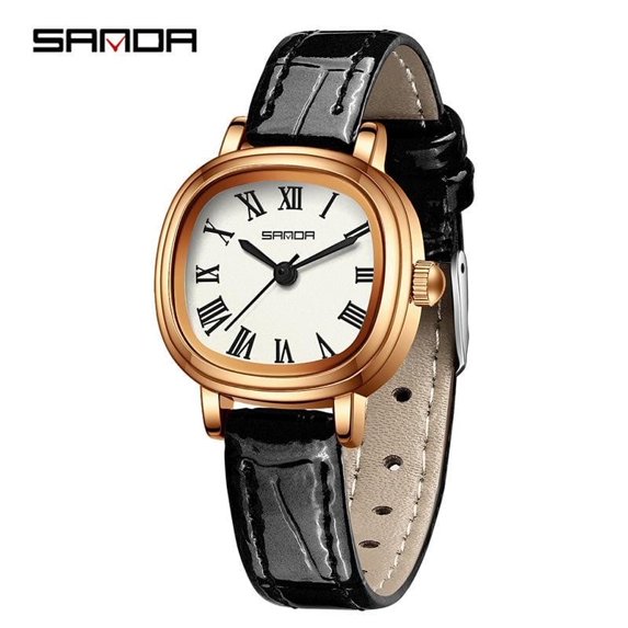 Explojoy Women's Square Quartz Watch – Roman Scale Dial, Waterproof, Leather Strap, Fashion Style