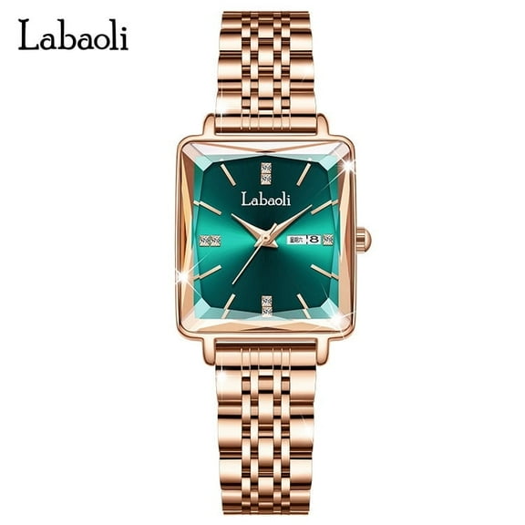 Explojoy Women's Square Quartz Watch – Rose Gold Stainless Steel, Waterproof, Date Display