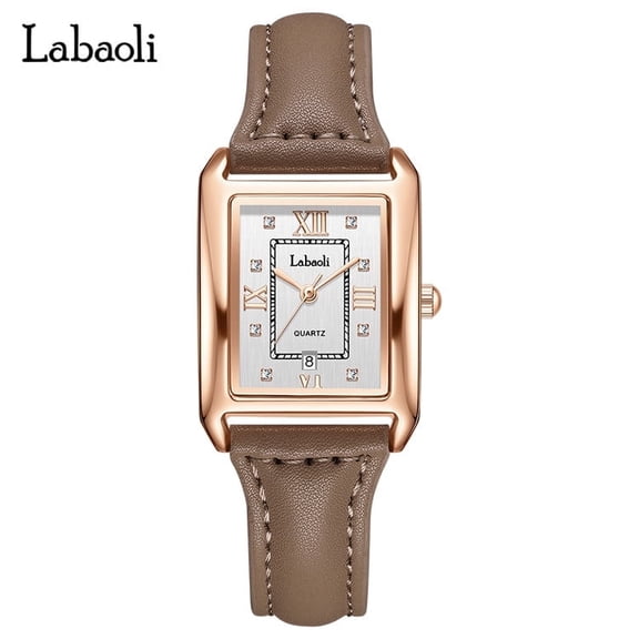 Explojoy Women's Square Quartz Watch – Waterproof Design with Leather Strap & Calendar
