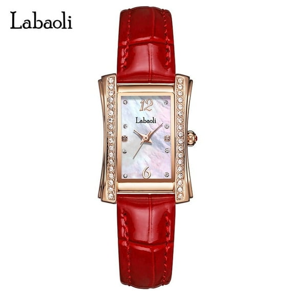 EXPLOJOY Women's Square Quartz Watch – Waterproof Leather Strap with Diamond Accents