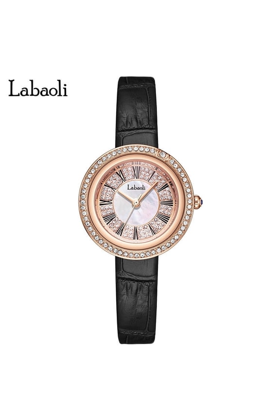 Women's Vintage Luxury Quartz Watch – Waterproof Leather Strap Wristwatch with Diamond Accents