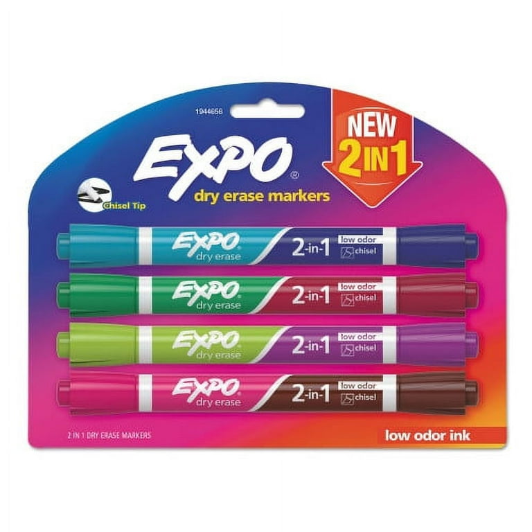 2-in-1 Dry Erase Markers, Fine/Broad Chisel Tips, Assorted Primary Colors, 4/Pack 2-in-1 Dry Erase Markers, Fine/Broad Chisel Tips, Assorted Primary Colors, 4/Pack