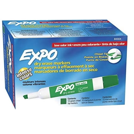 EXPO 80004 Low Odor Dry Erase Markers Chisel Tip Green 12 Count