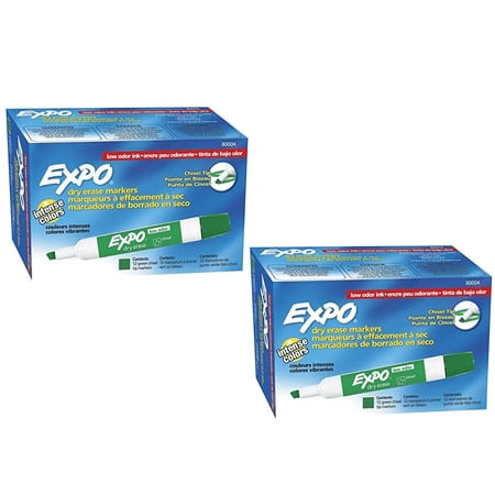 EXPO 80004 Low Odor Dry Erase Markers Chisel Tip Green 24 PACK