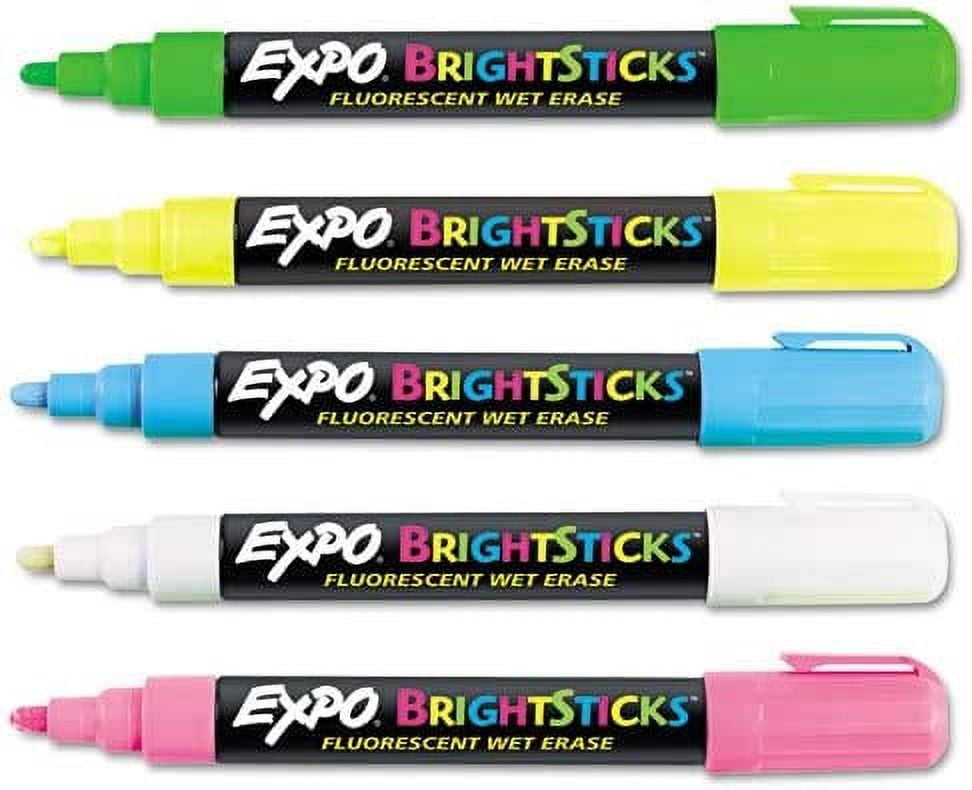 EXPO Bright Sticks WetErase Fluorescent Marker Set, Bullet Tip