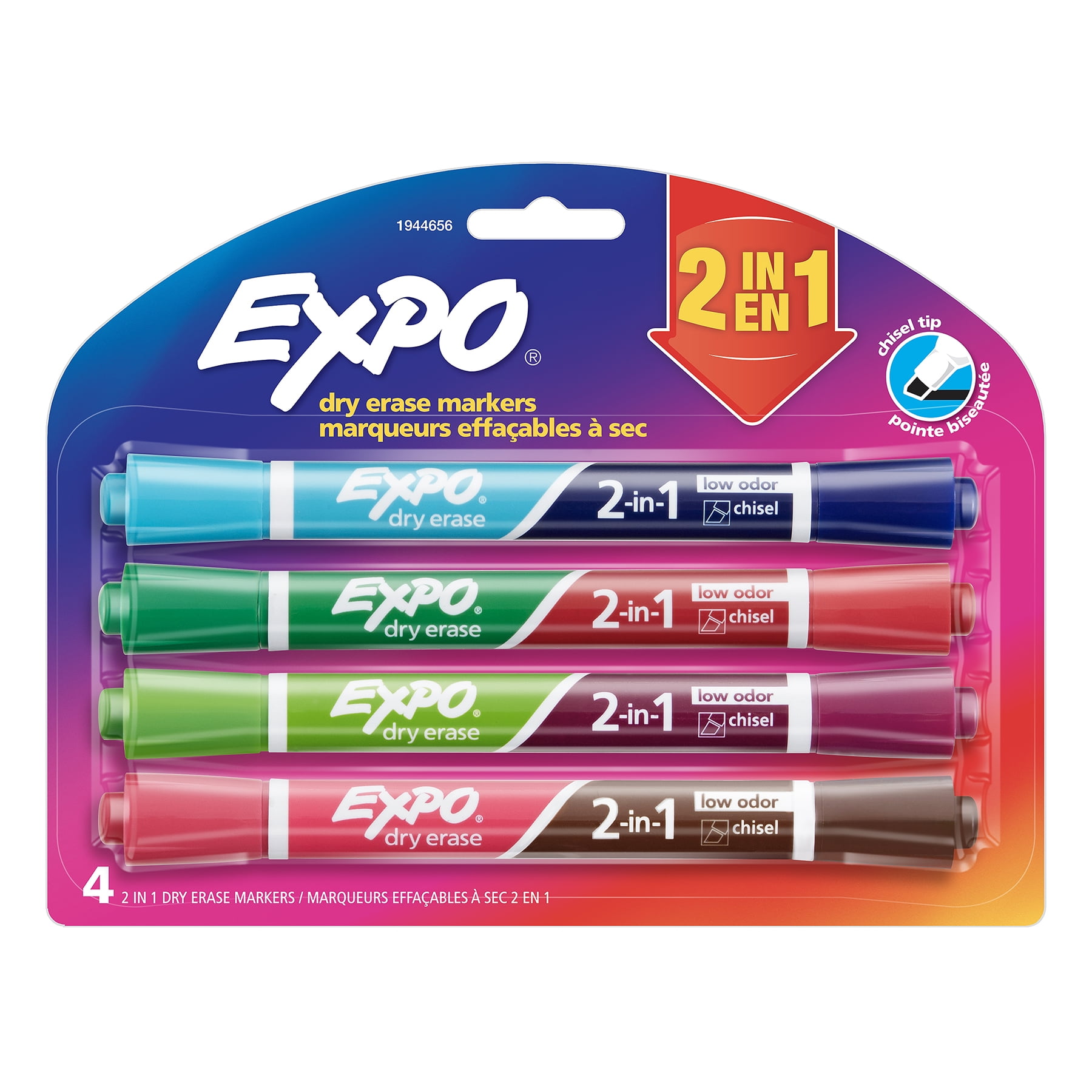 EXPO Dry Erase 2-in-1 Markers, Chisel Tip, Assorted, 4-Count