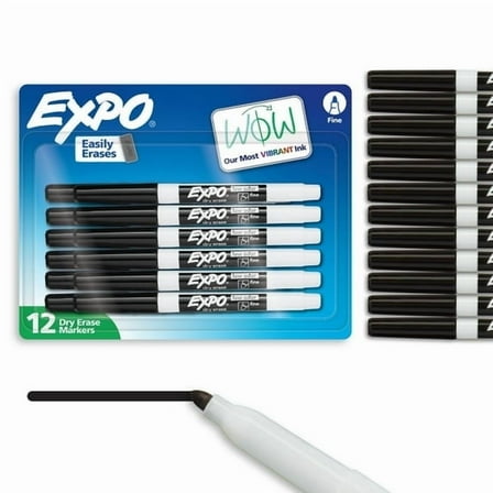 EXPO Dry Erase Markers, Black, Fine Tip, 12 Count