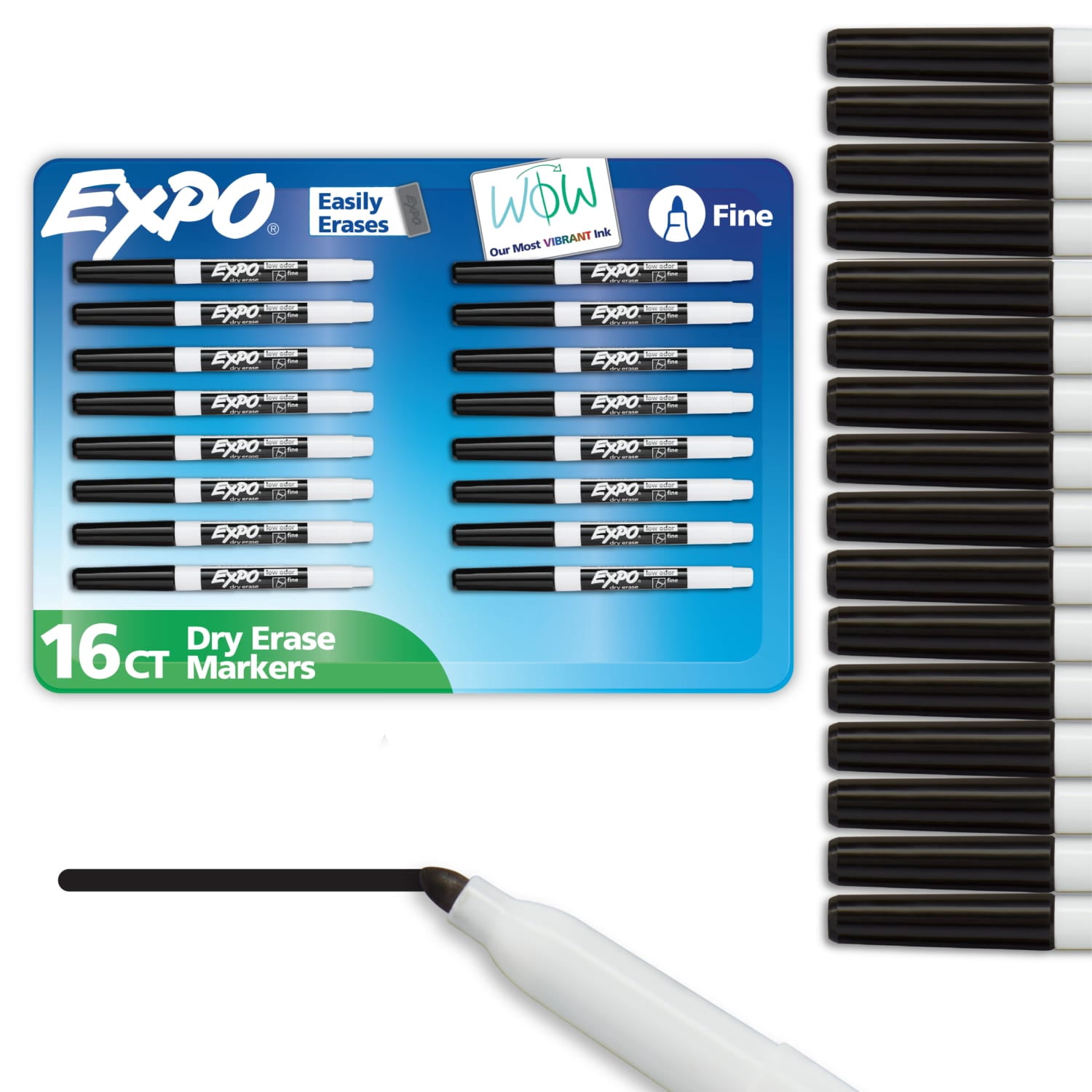 EXPO Dry Erase Markers, Black, Fine Tip, 16 Count