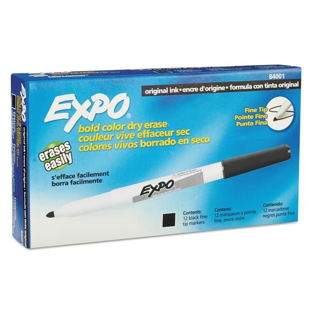 EXPO Dry Erase Markers, Fine Point, Black, Dozen