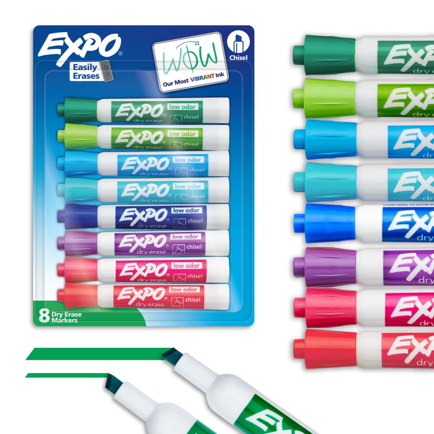 EXPO Dry Erase Markers, Chisel Tip, Assorted Colors, 8 Pack