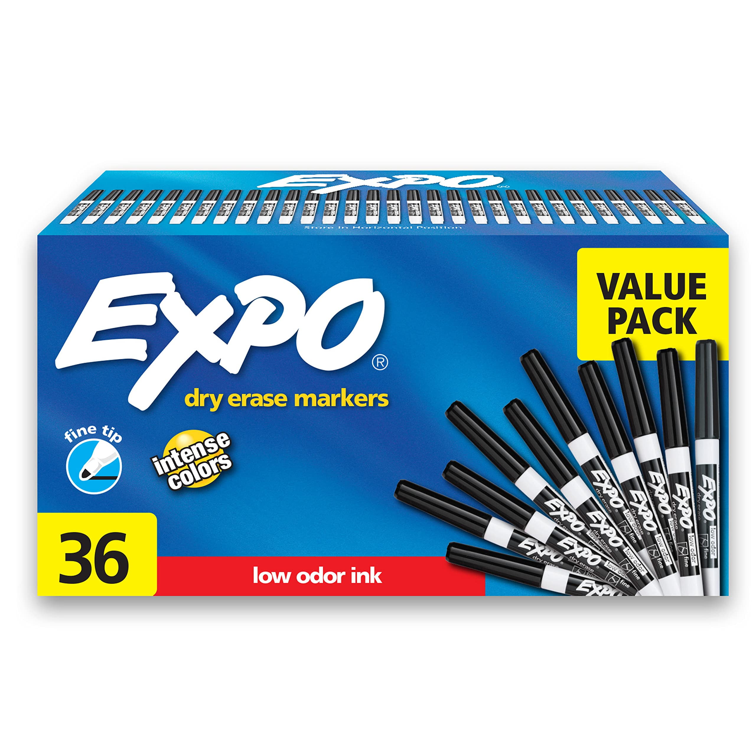 EXPO Fine Tip Dry Erase Markers, White Board Markers Dry Erase, Low Odor, Black, 36Count