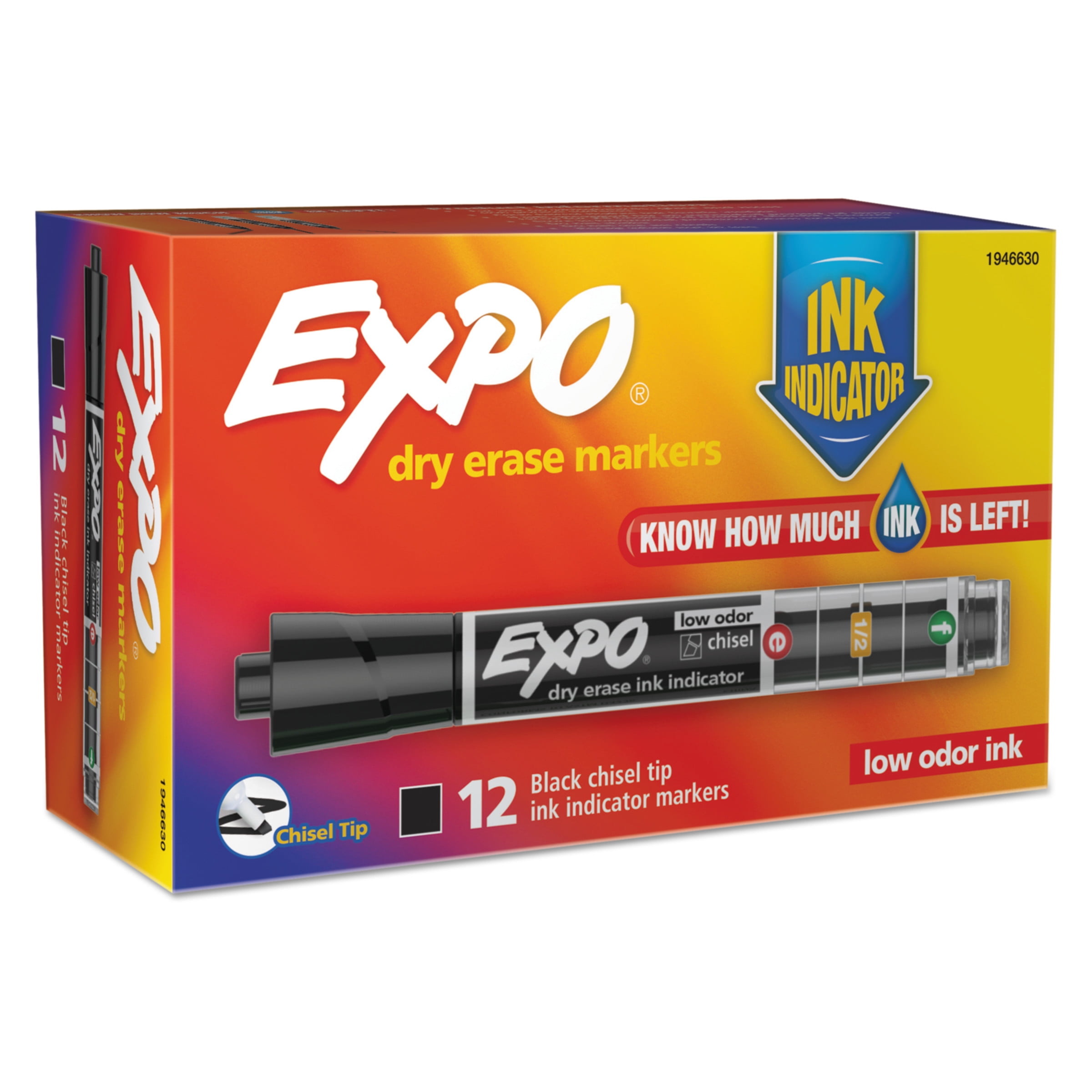 EXPO Ink Indicator Dry Erase Marker, Chisel Tip, Black, Dozen