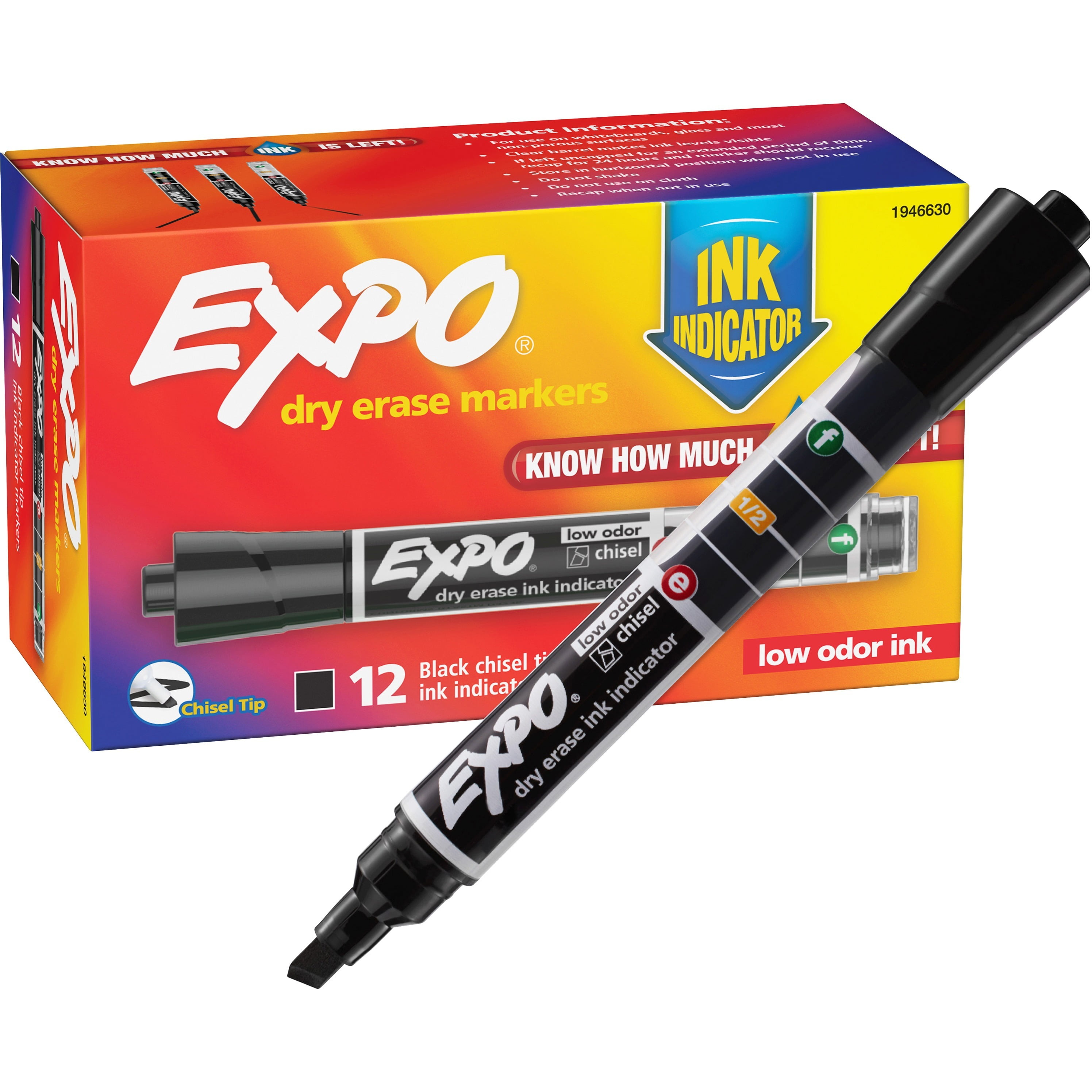 EXPO Ink Indicator Dry Erase Marker, Chisel Tip, Black, Dozen
